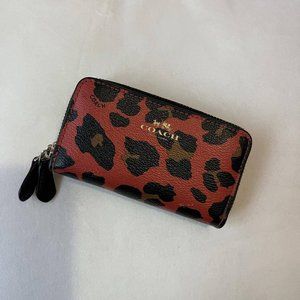 Coach red leopard card wallet